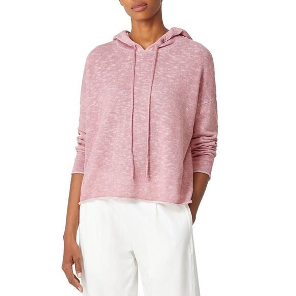 Eileen Fisher Organic Linen Cotton Slub Hooded Pullover‎ Sweater Pink Medium NWT - Picture 1 of 3